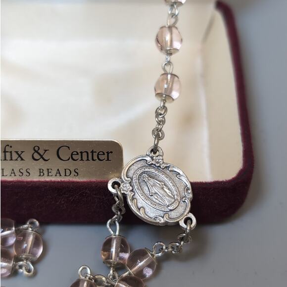 Pink Cathedral Catholic Rosary Glass Bead Crucifix Center Jesus Italy Chapel Vtg - Picture 4 of 5
